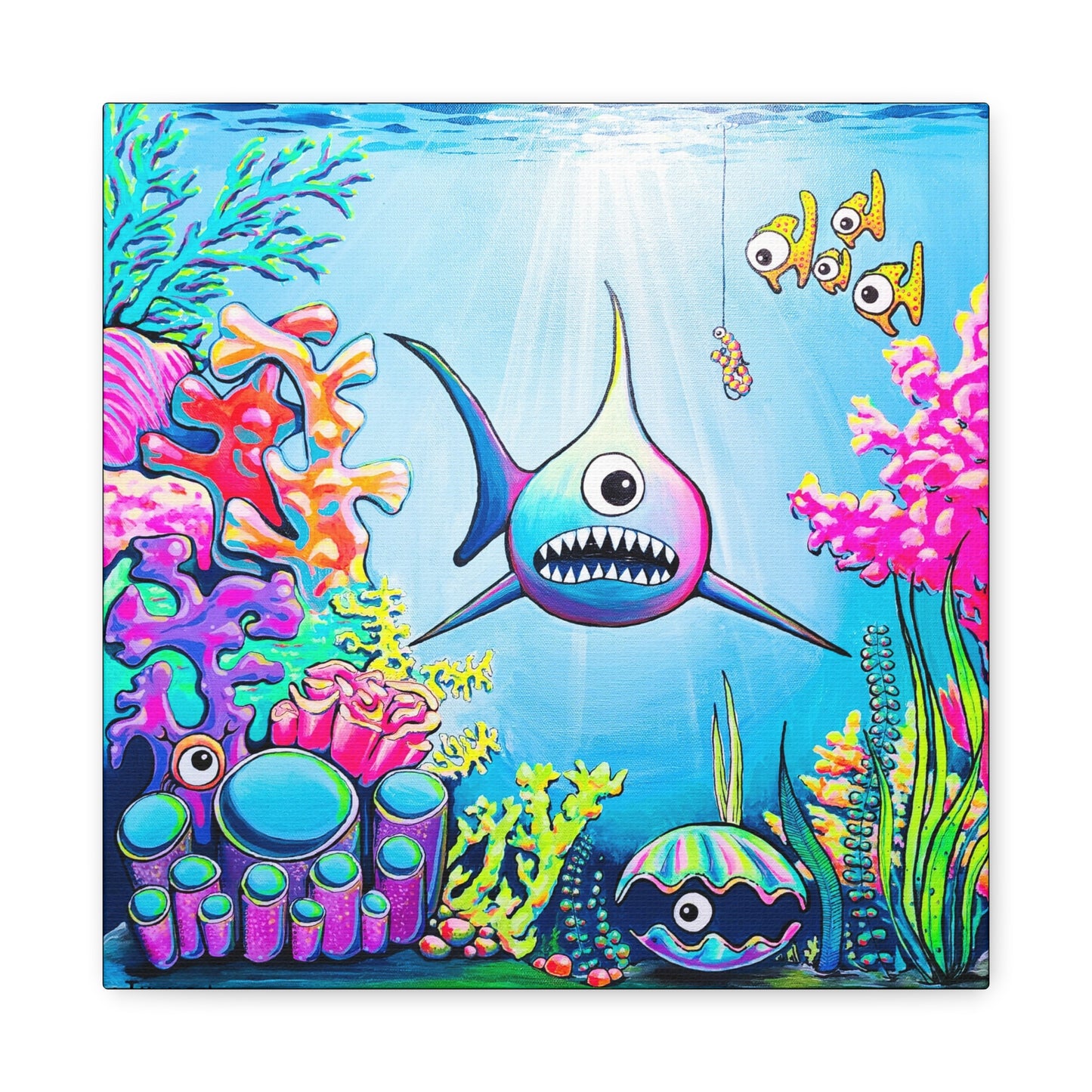 Cyclops Shark Original Canvas Art Print, Unique Home Decor, Wall Art