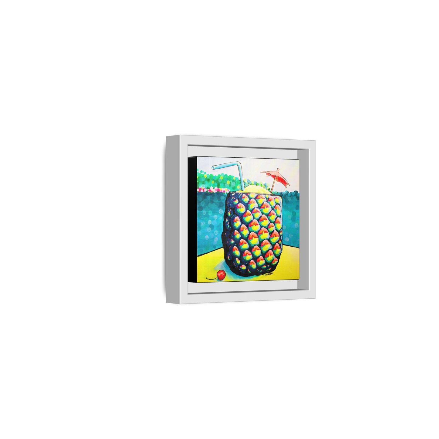 Framed Neon Piña Colada Canvas Print