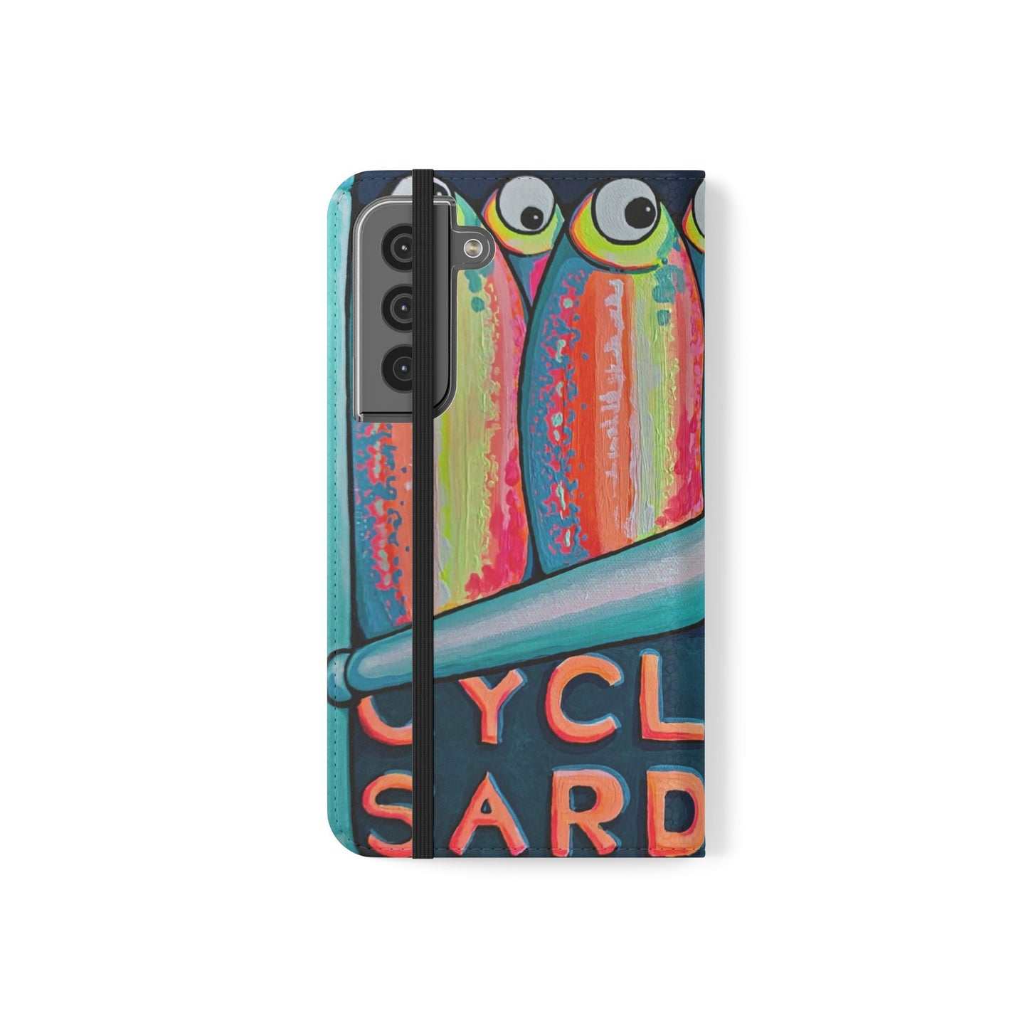 Neon Sardines Flip Phone Case – Wallet Cover with Card Slots