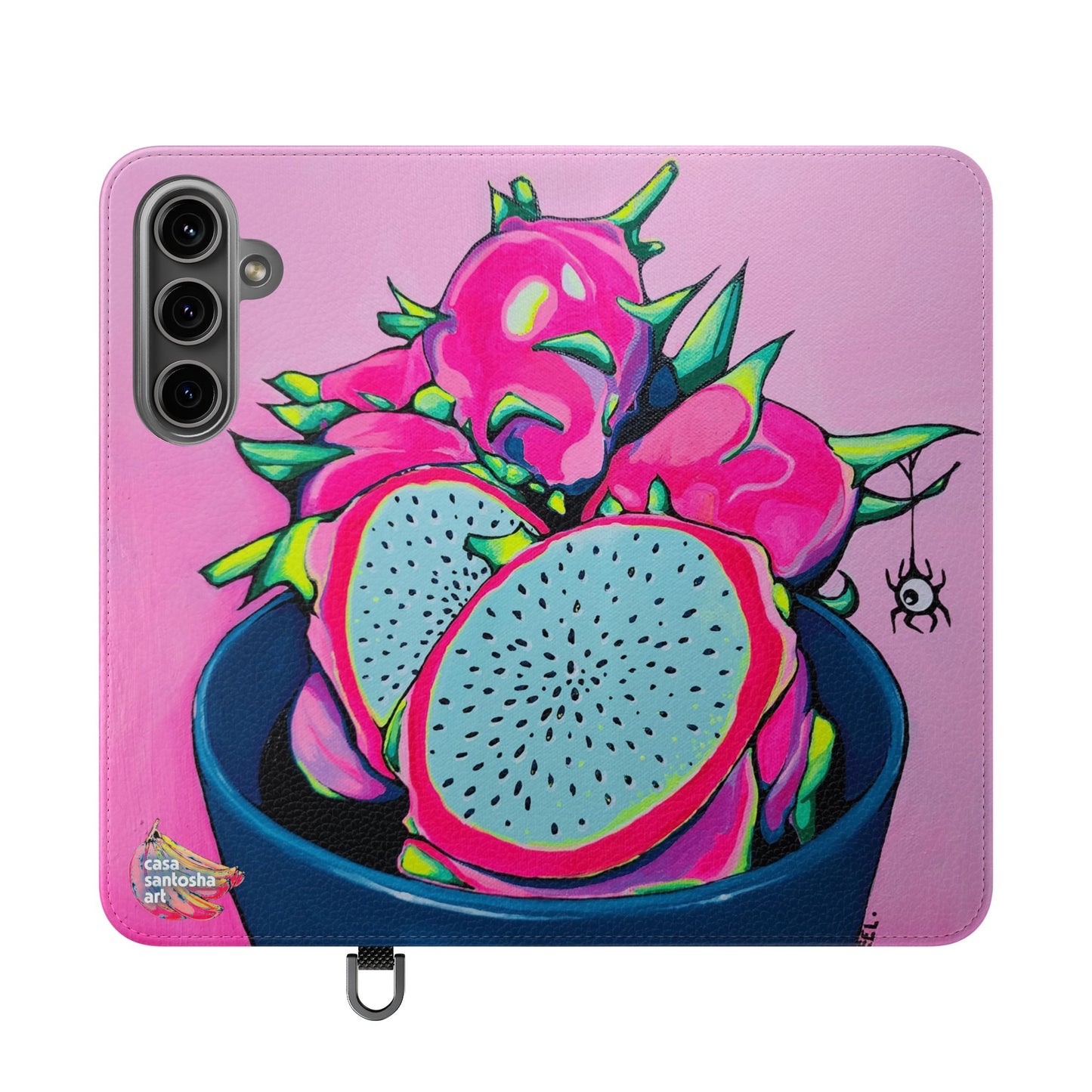 Neon Pink Dragon Fruit Flip Phone Case – Wallet Cover with Card Slots