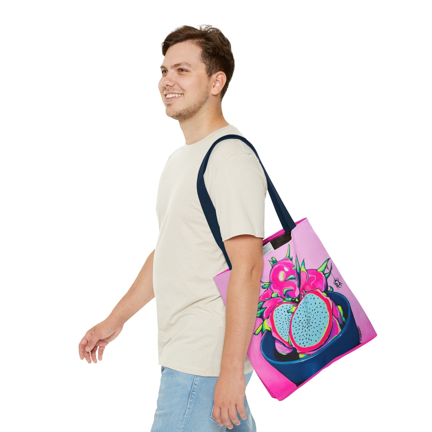 Premium Neon Pink Dragon Fruit Tote Bag, Original Artist Design, Reusable Shopping Tote, Eco-Friendly