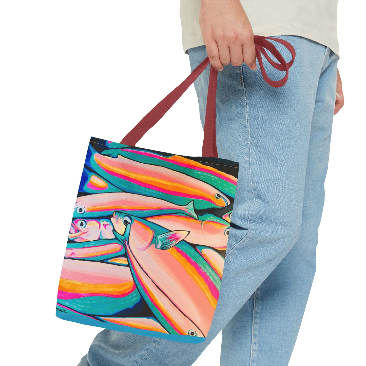 Premium Neon Fish Tote Bag, Original Artist Design, Reusable Shopping Tote, Eco-Friendly