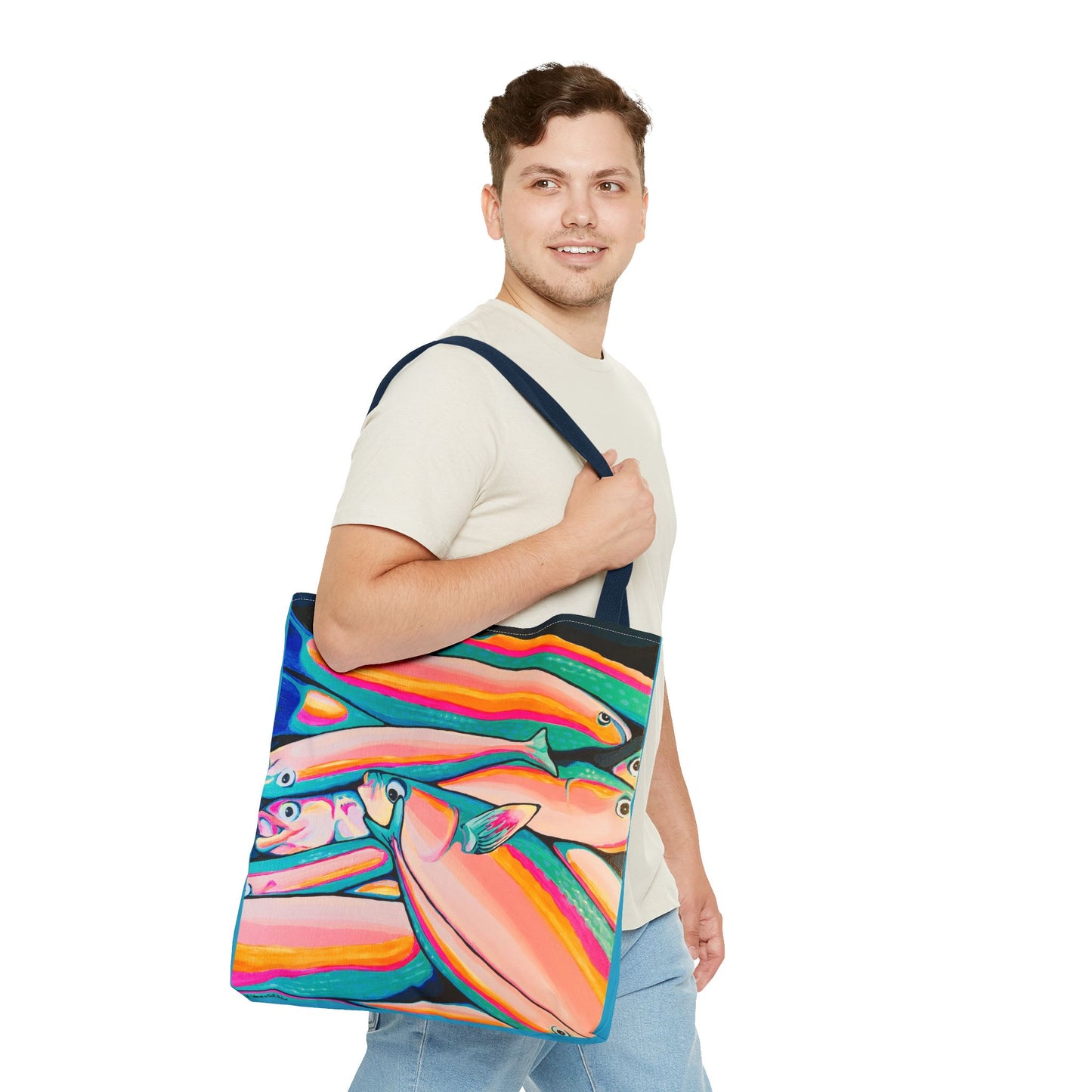 Premium Neon Fish Tote Bag, Original Artist Design, Reusable Shopping Tote, Eco-Friendly