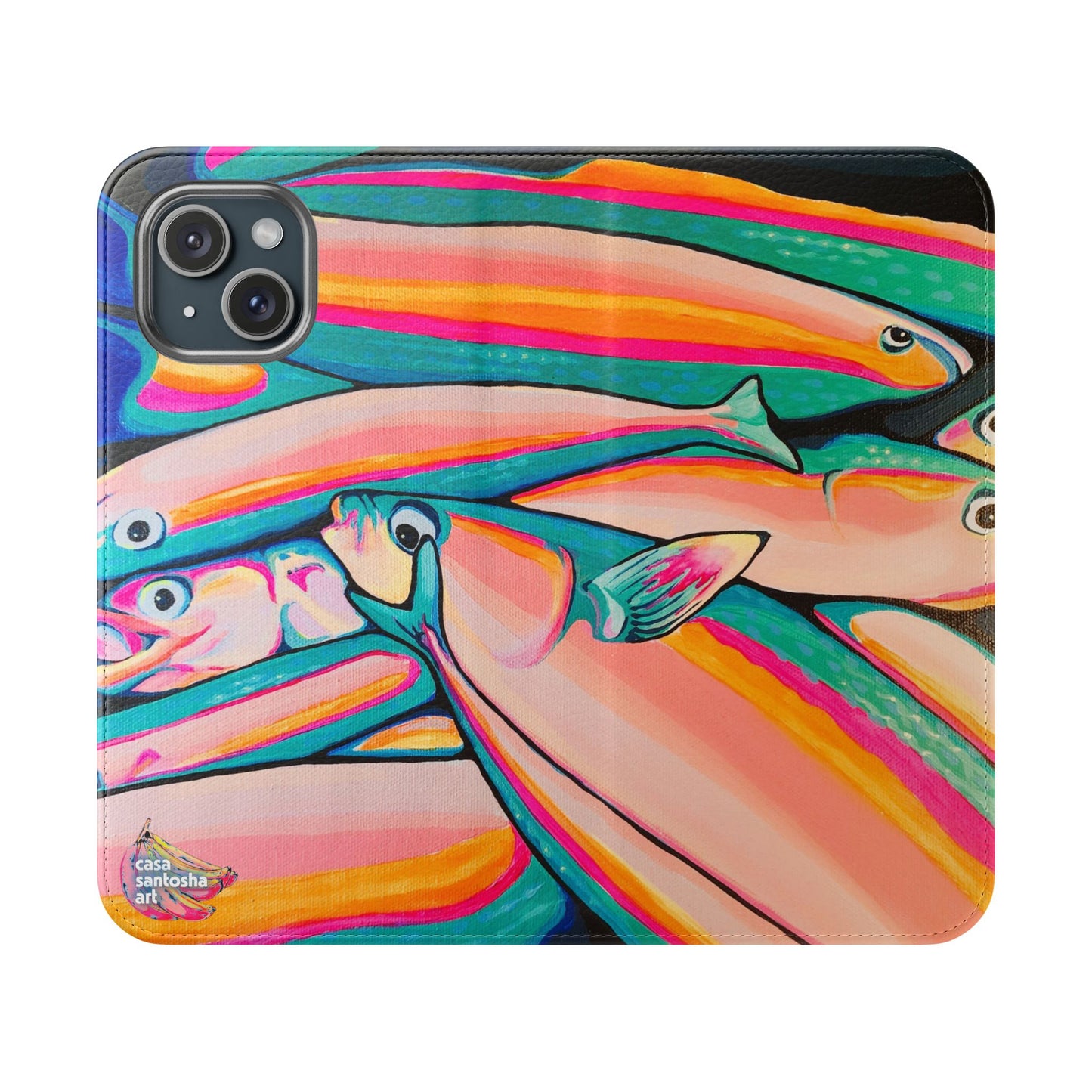 Neon Fish Flip Phone Case – Wallet Cover with Card Slots