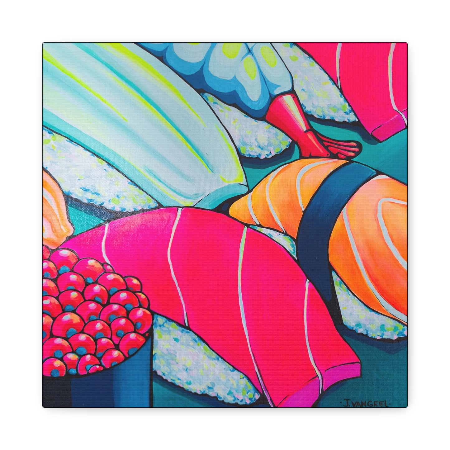 Neon Sushi Canvas Print, Original Artist Design, Home Decor, Wall Art