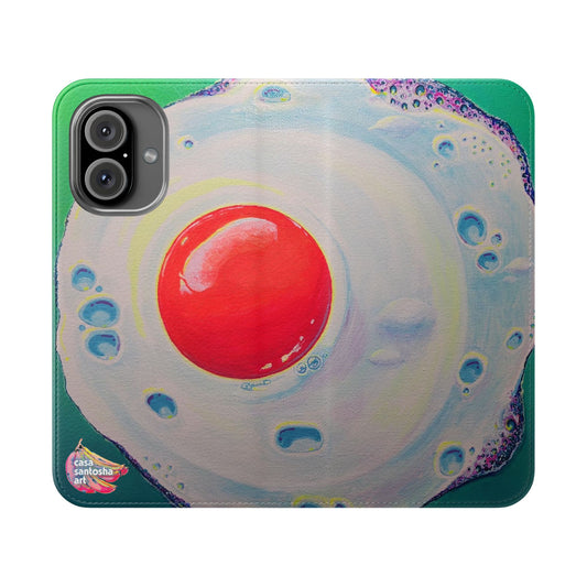 Neon Fried Egg Flip Phone Case – Wallet Cover with Card Slots
