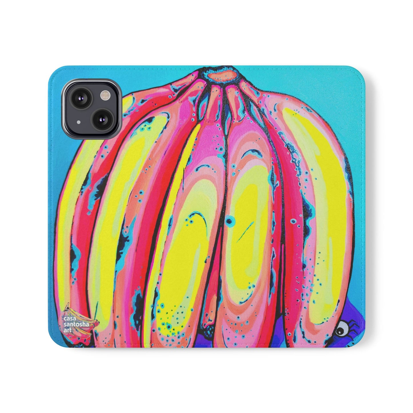 Neon Fat Bananas Flip Phone Case – Wallet Cover with Card Slots