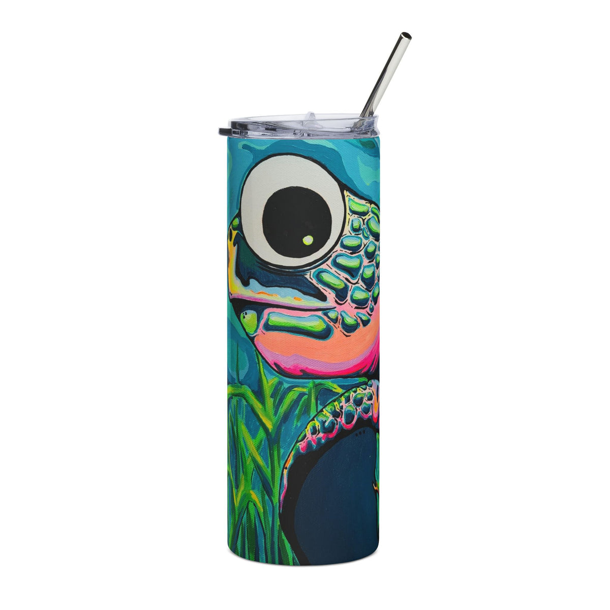 Cyclops Turtle Stainless Steel Tumbler - neon pop art by Casa Santosha Art