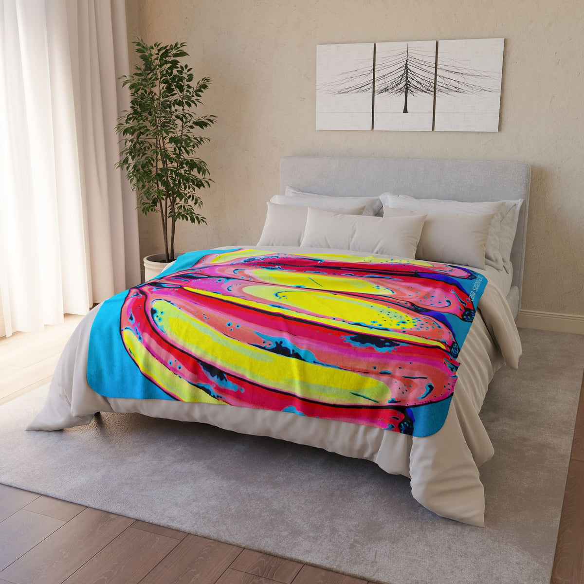 Neon Fat Bananas Fleece Sherpa Blanket