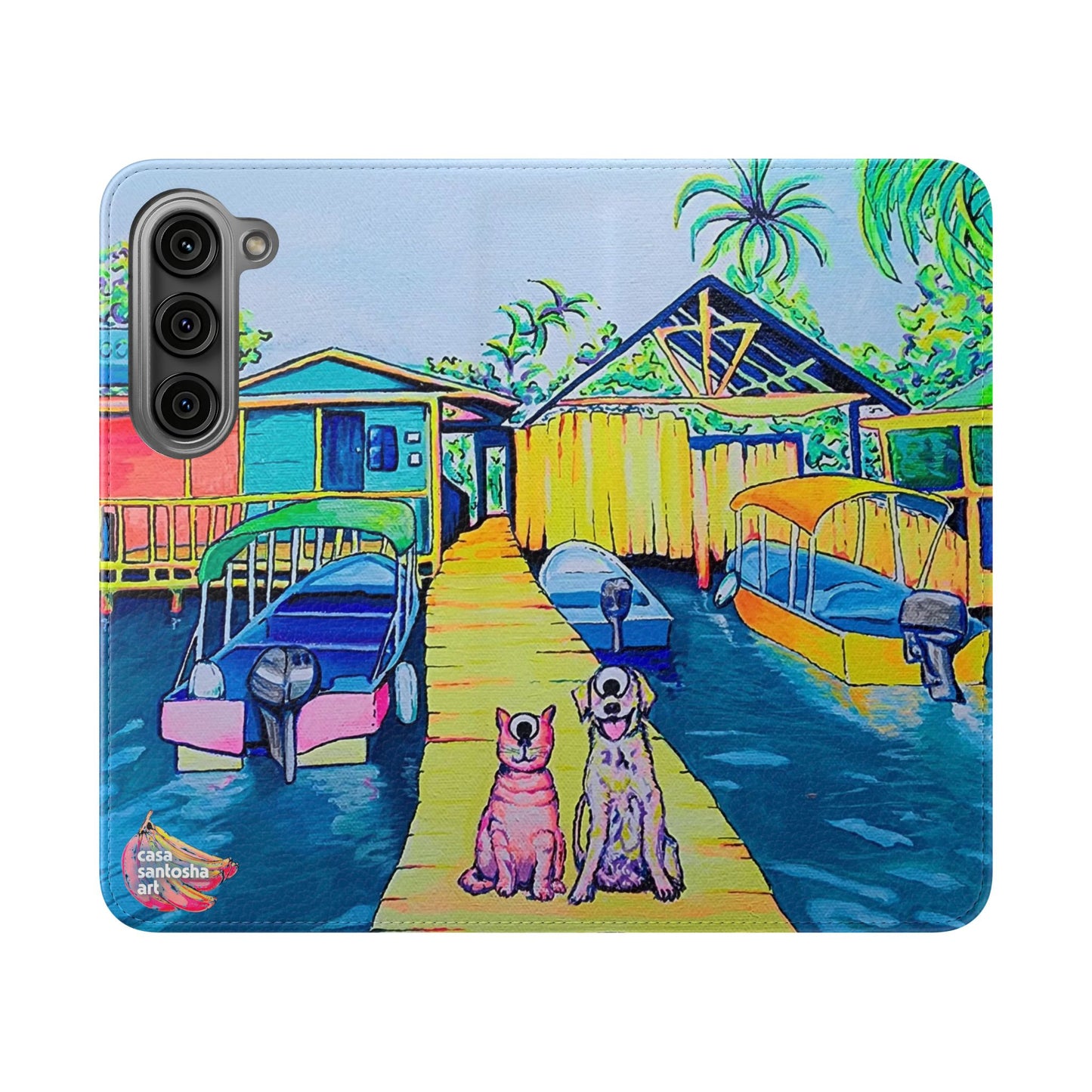 Cyclops Cat and Dog in Bocas Flip Phone Case – Wallet Cover with Card Slots
