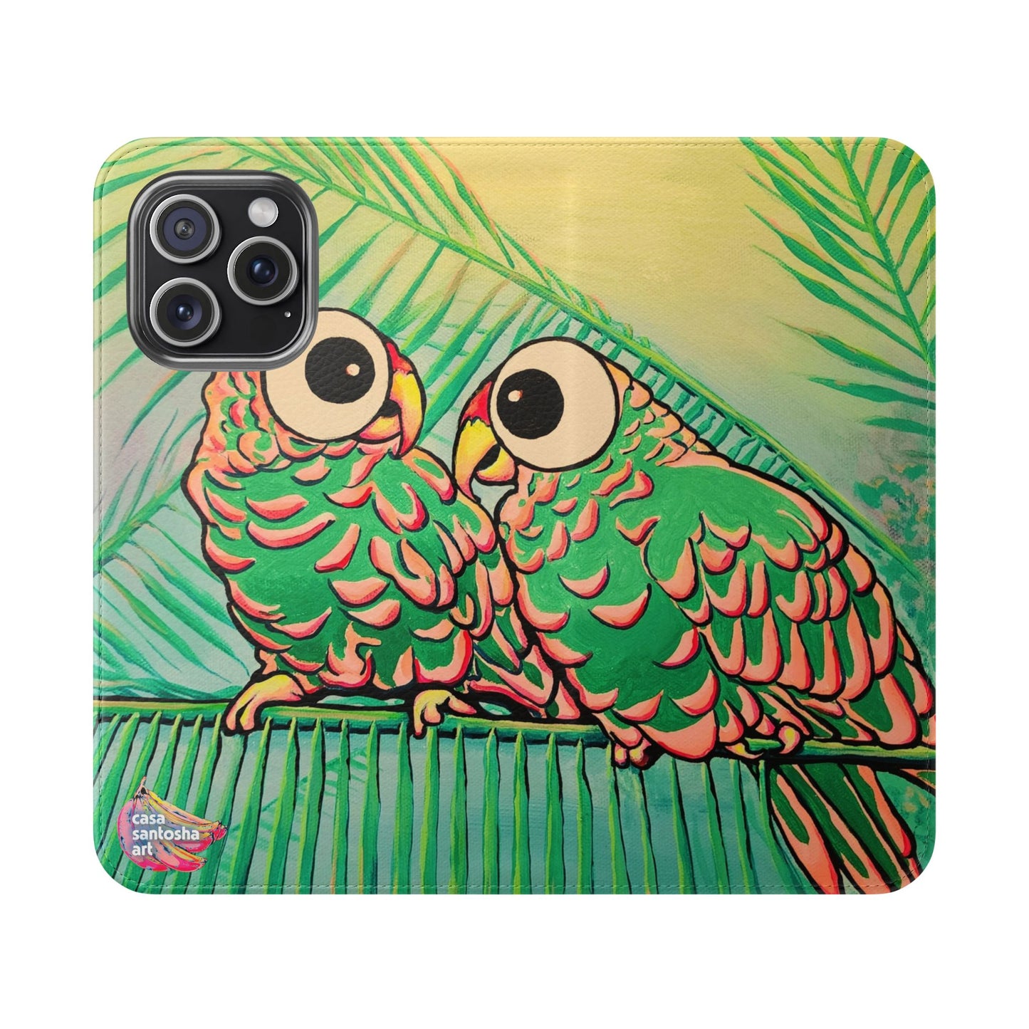 Chatty Cyclops Parrots Flip Phone Case – Wallet Cover with Card Slots