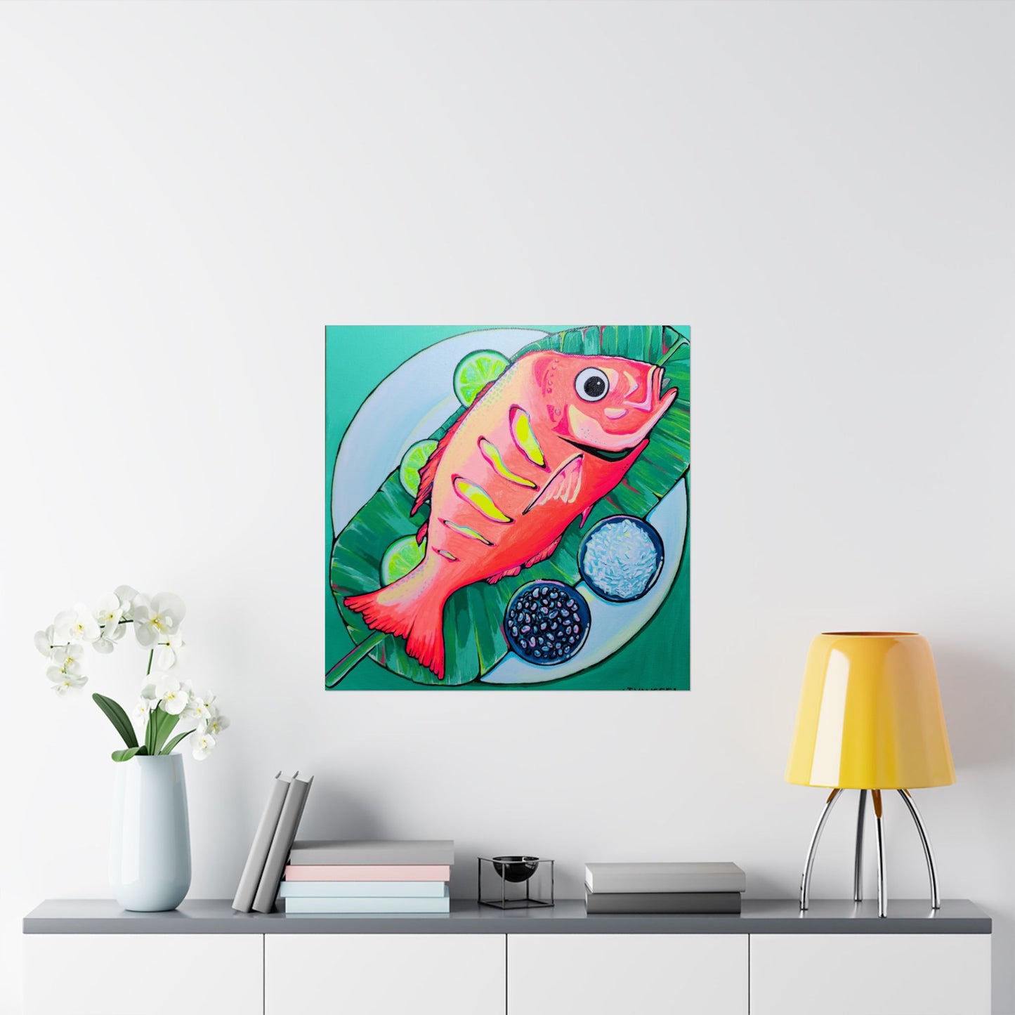 Neon Fried Fish Giclée Art Poster