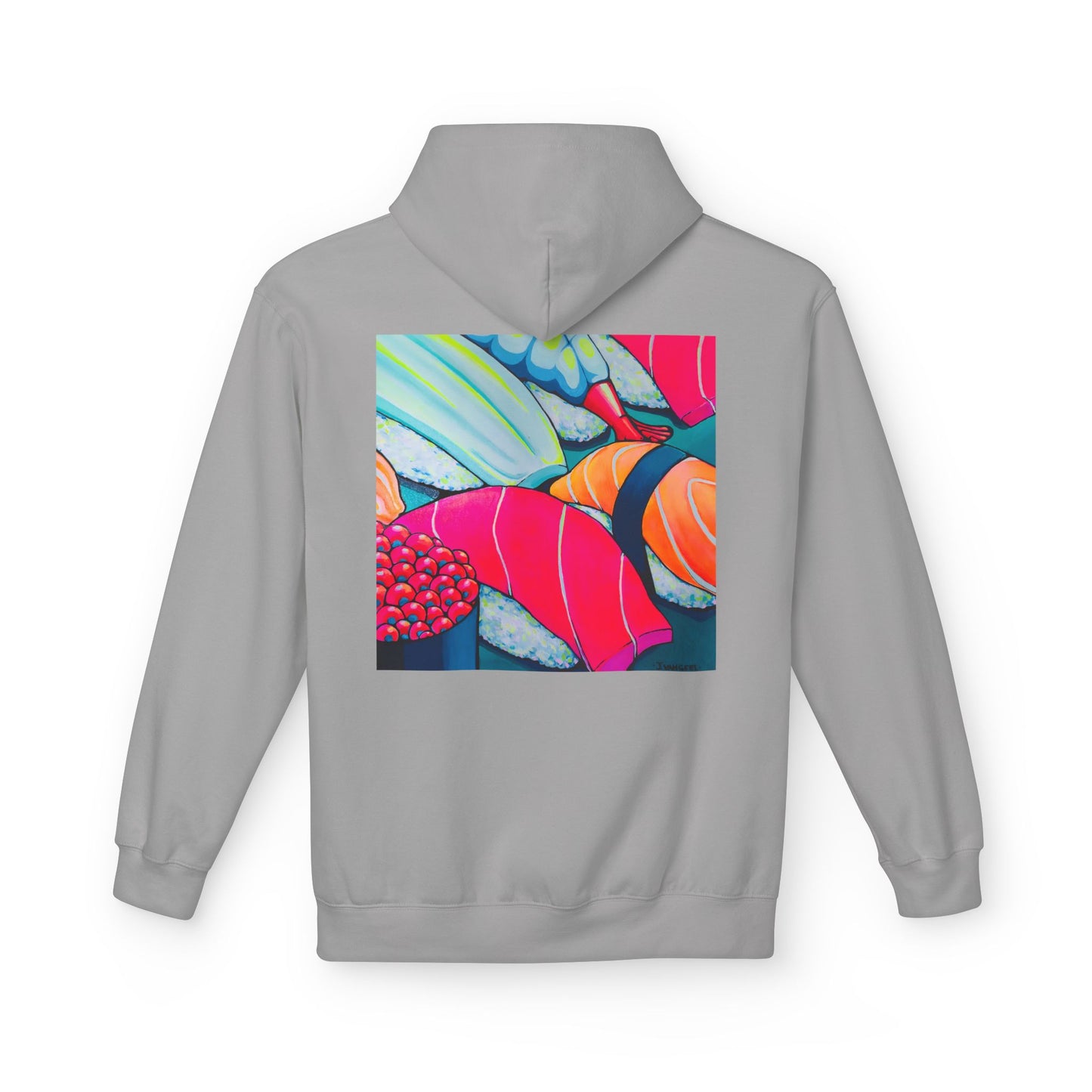 Sweat à capuche doux unisexe néon motif sushis