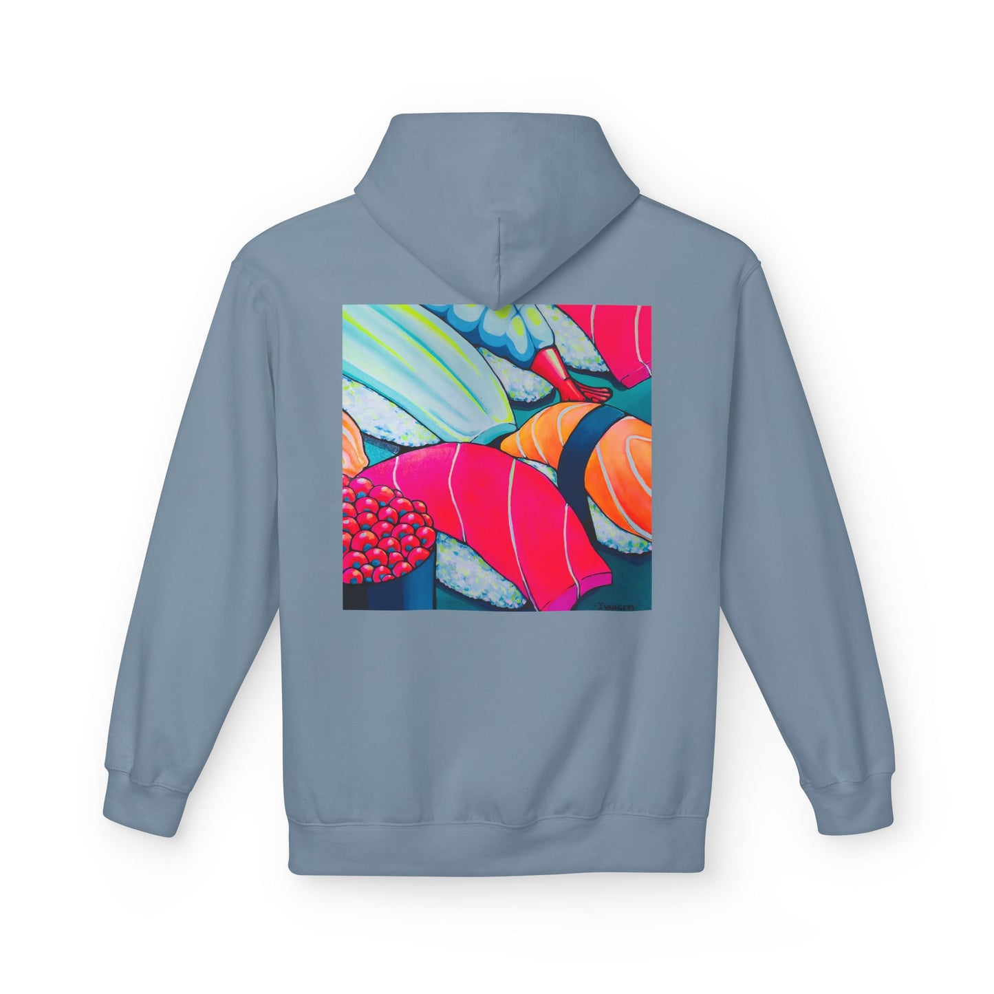 Sweat à capuche doux unisexe néon motif sushis