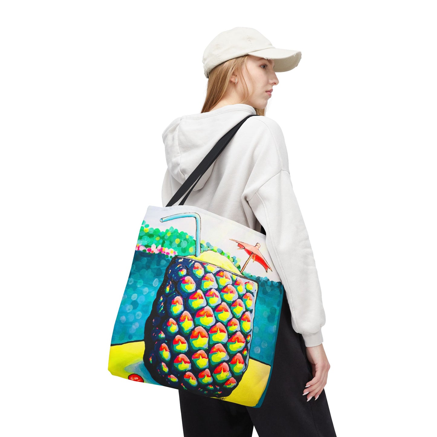 Premium Neon Piña Colada Tote Bag, Original Artist Design, Reusable Shopping Tote,  Eco-Friendly