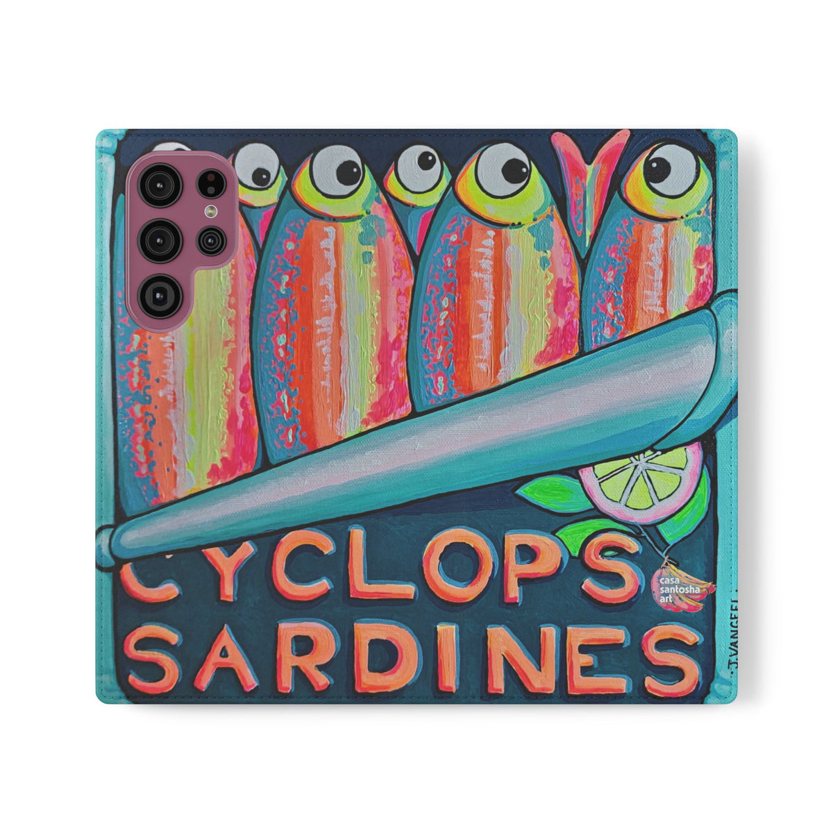 Neon Sardines Flip Phone Case – Wallet Cover with Card Slots