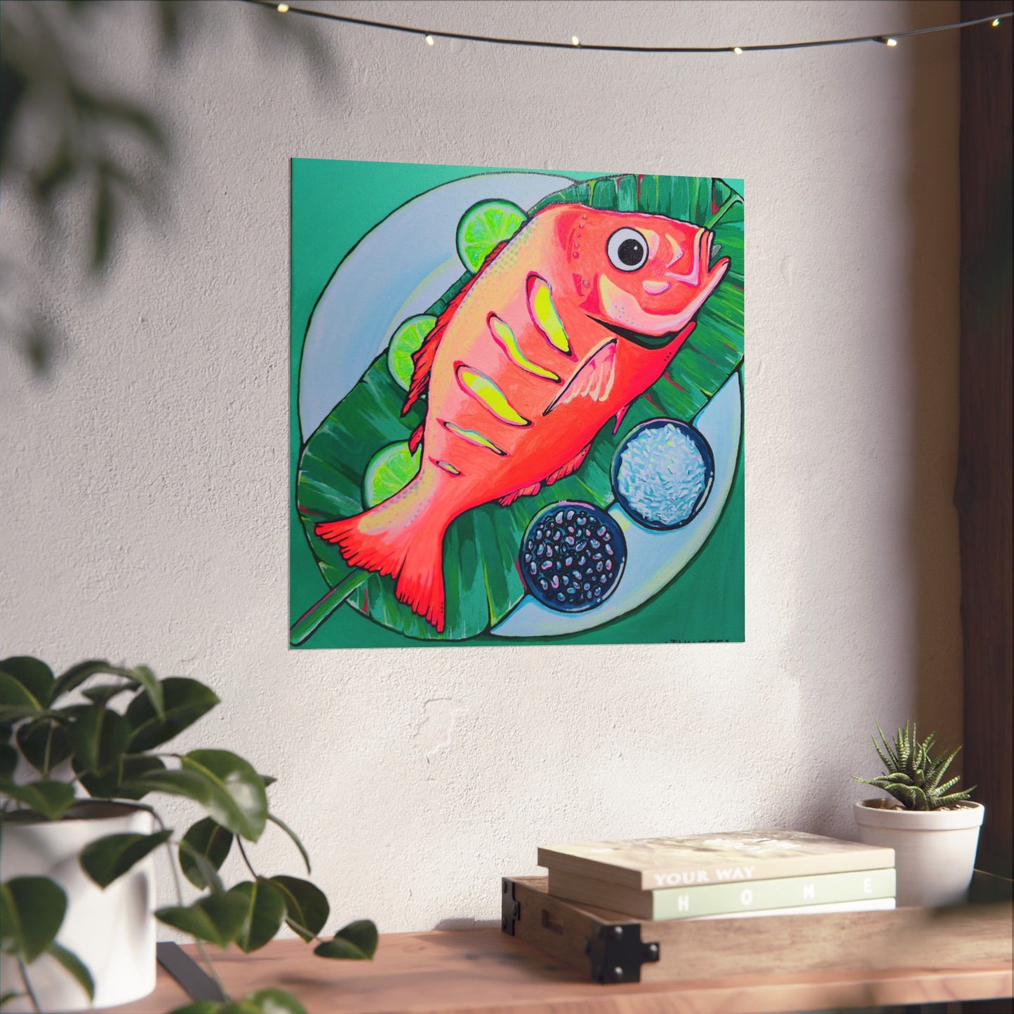 Neon Fried Fish Giclée Art Poster