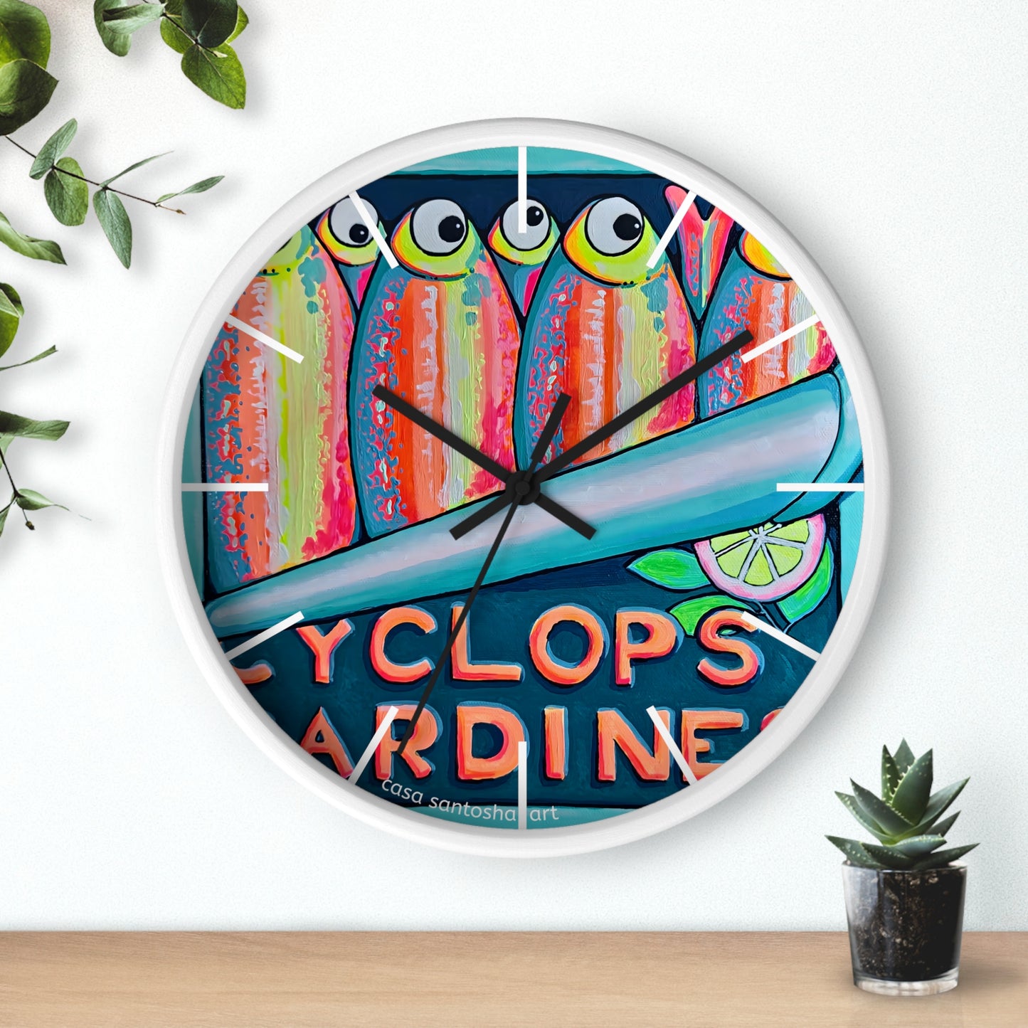 Neon Sardines Pop Art Wall Clock