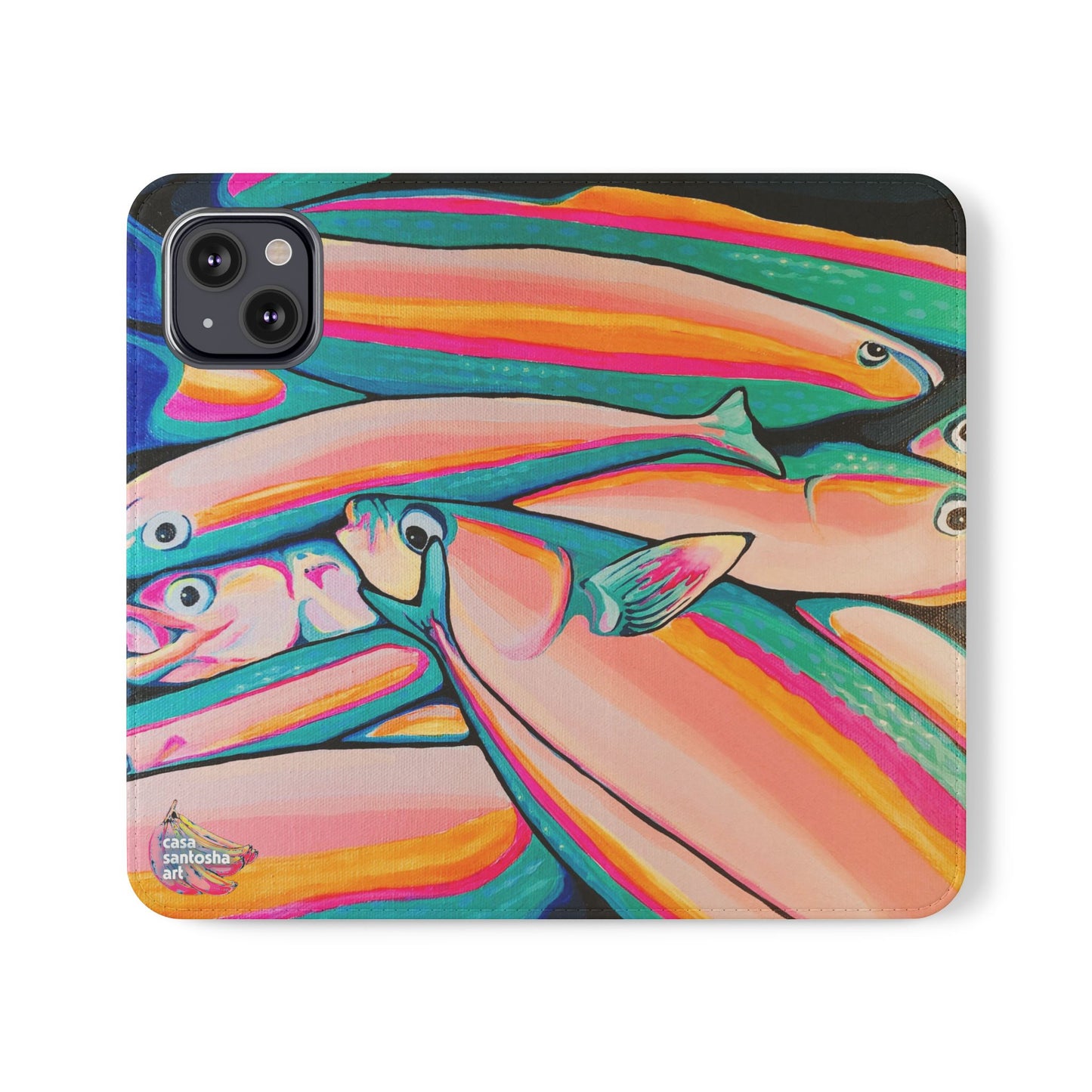 Neon Fish Flip Phone Case – Wallet Cover with Card Slots