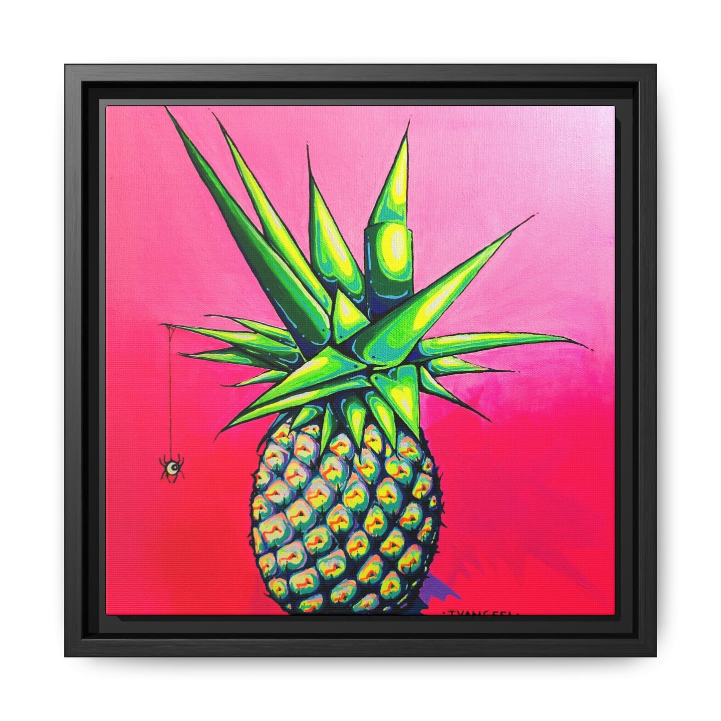 Framed Neon Pineapple Canvas Print