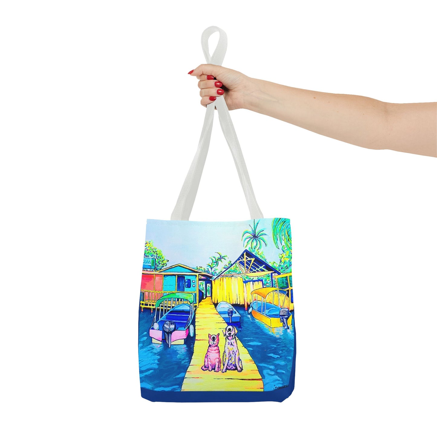 Premium Cyclops Cat and Dog in Bocas Tote Bag, Original Artist Design, Reusable Shopping Tote,  Eco-Friendly