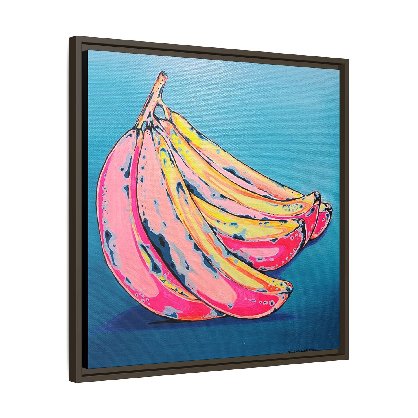 Framed Neon Bananas Canvas Print