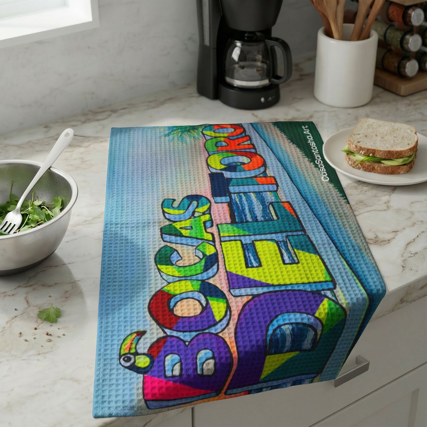 Bocas Del Toro Sign Waffle Weave Kitchen Hand Towel