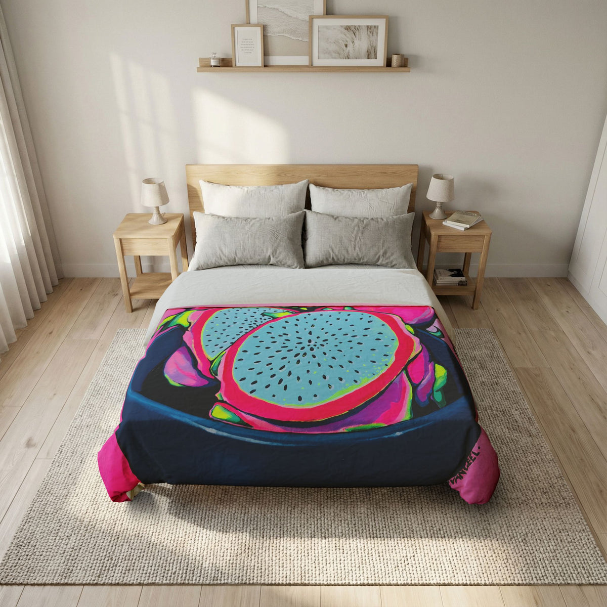 Neon Pink Dragon Fruit Duvet Cover