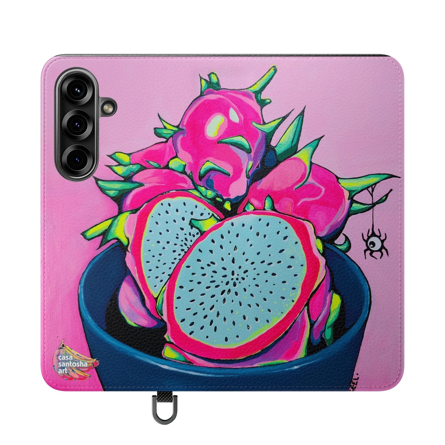 Neon Pink Dragon Fruit Flip Phone Case – Wallet Cover with Card Slots