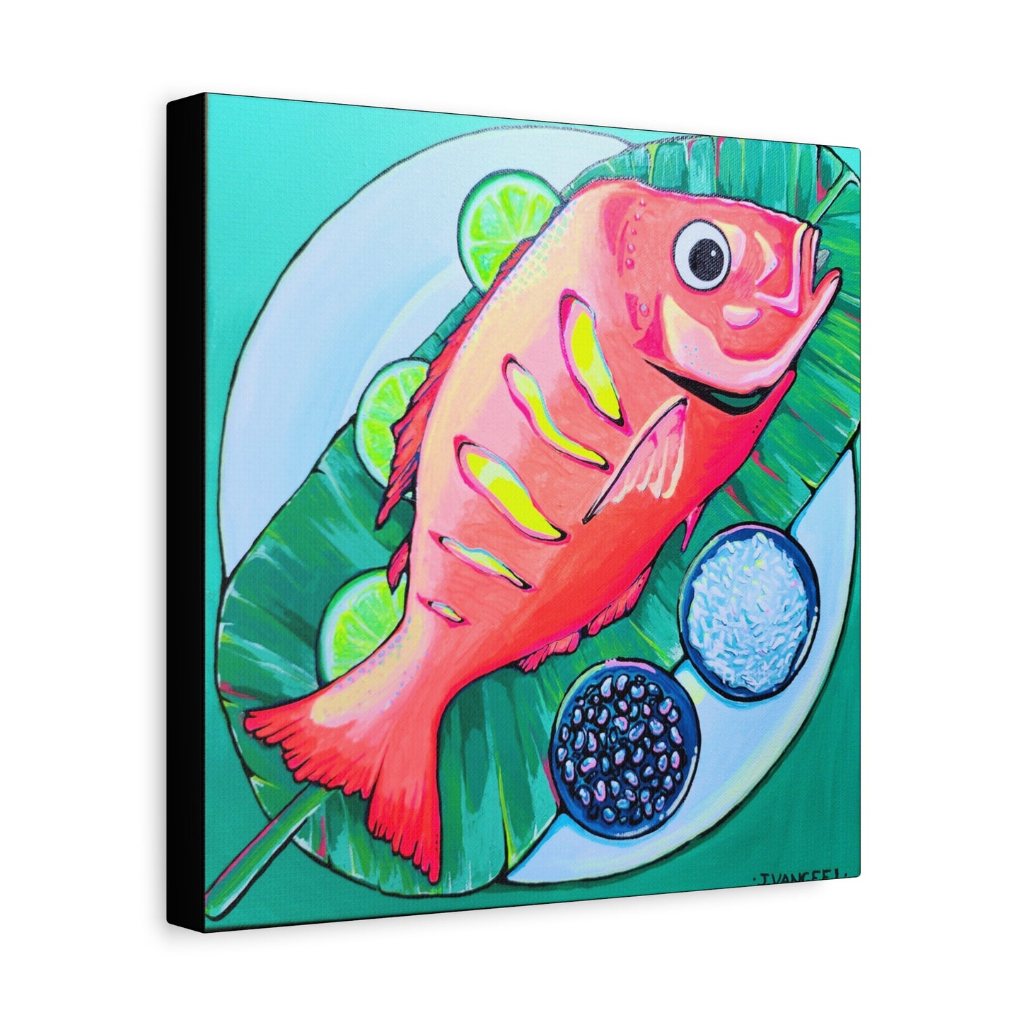 Neon Fried Fish Canvas Print, Original Artist Design, Home Decor, Wall Art