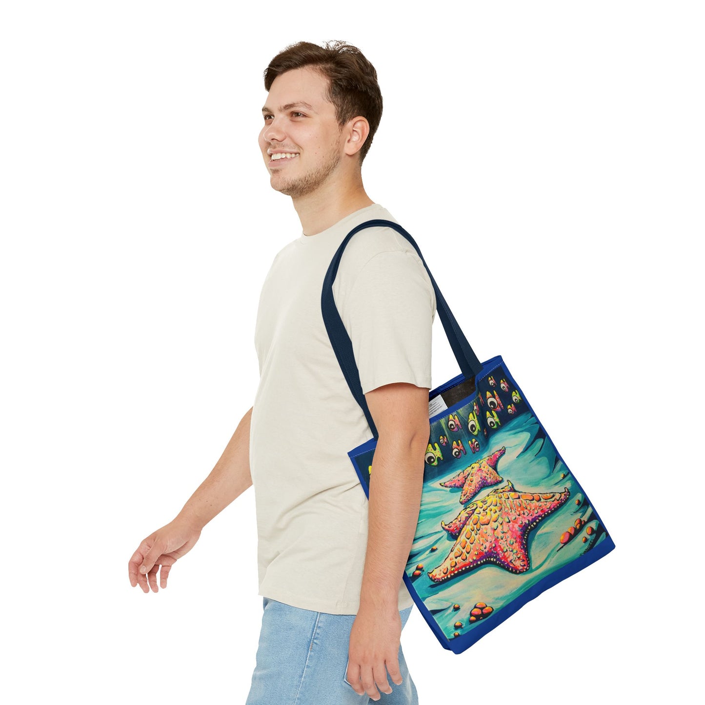 Premium Colorful Starfish Tote Bag, Original Artist Design, Reusable Shopping Tote, Eco-Friendly