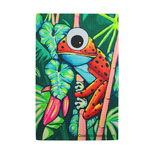 Cyclops Red Frog Waffle Weave Kitchen Hand Towel