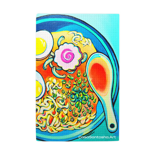 Neon Ramen Waffle Weave Kitchen Hand Towel