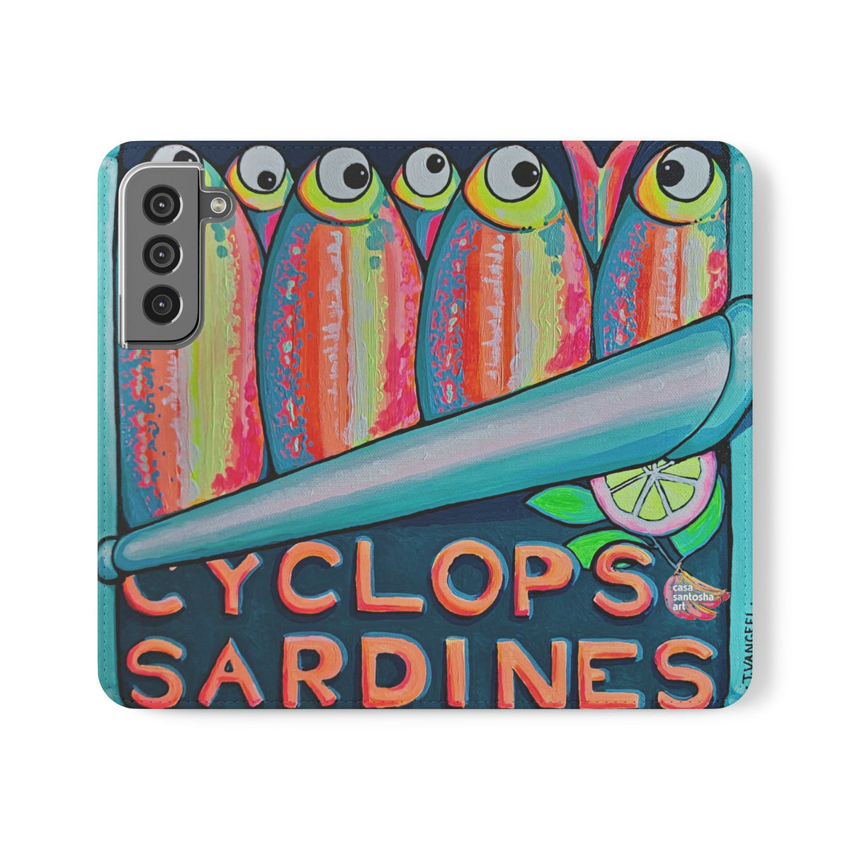 Neon Sardines Flip Phone Case – Wallet Cover with Card Slots