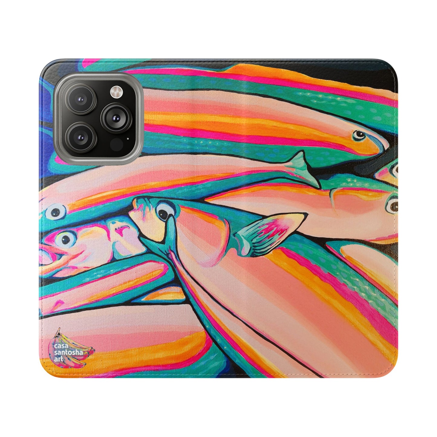 Neon Fish Flip Phone Case – Wallet Cover with Card Slots