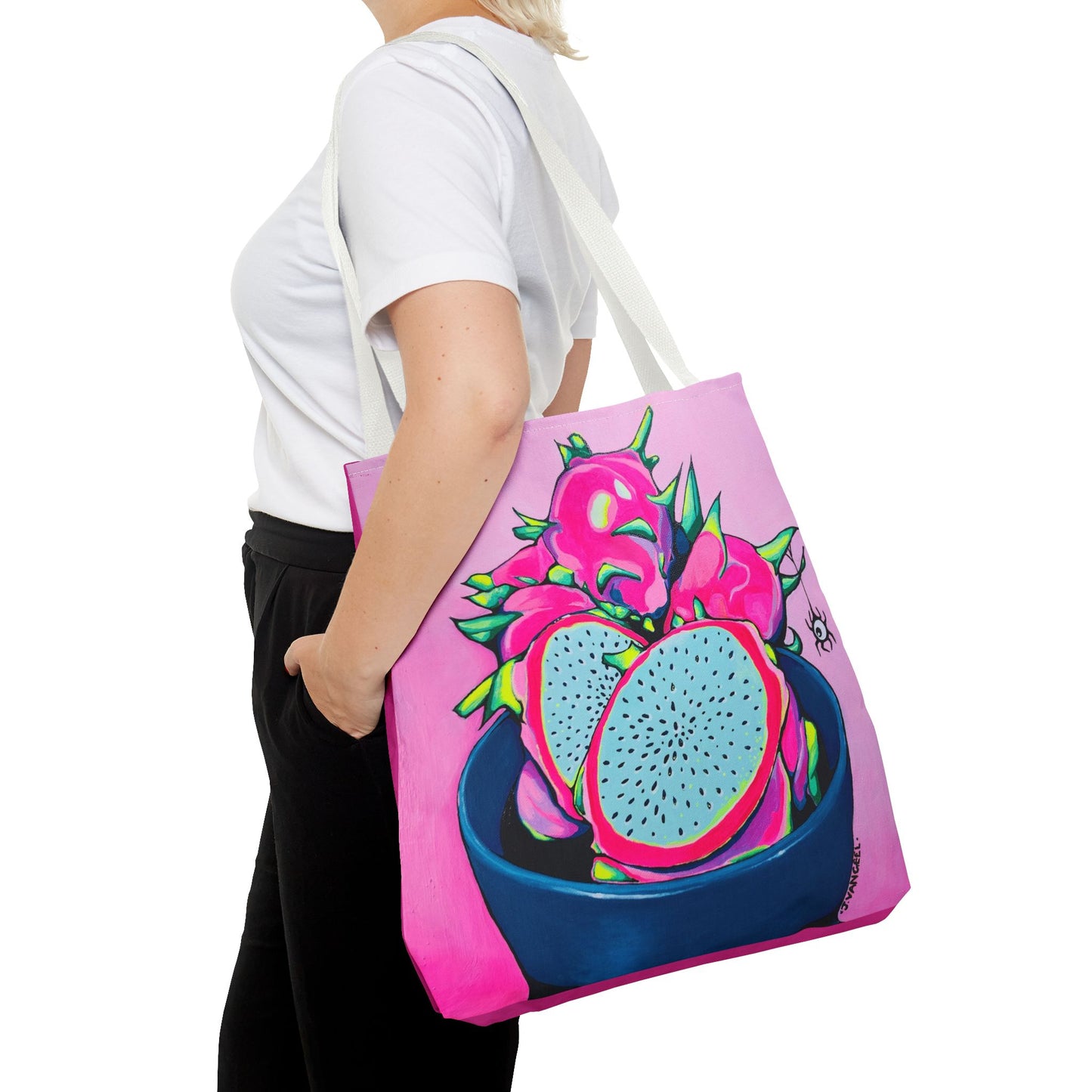 Premium Neon Pink Dragon Fruit Tote Bag, Original Artist Design, Reusable Shopping Tote, Eco-Friendly