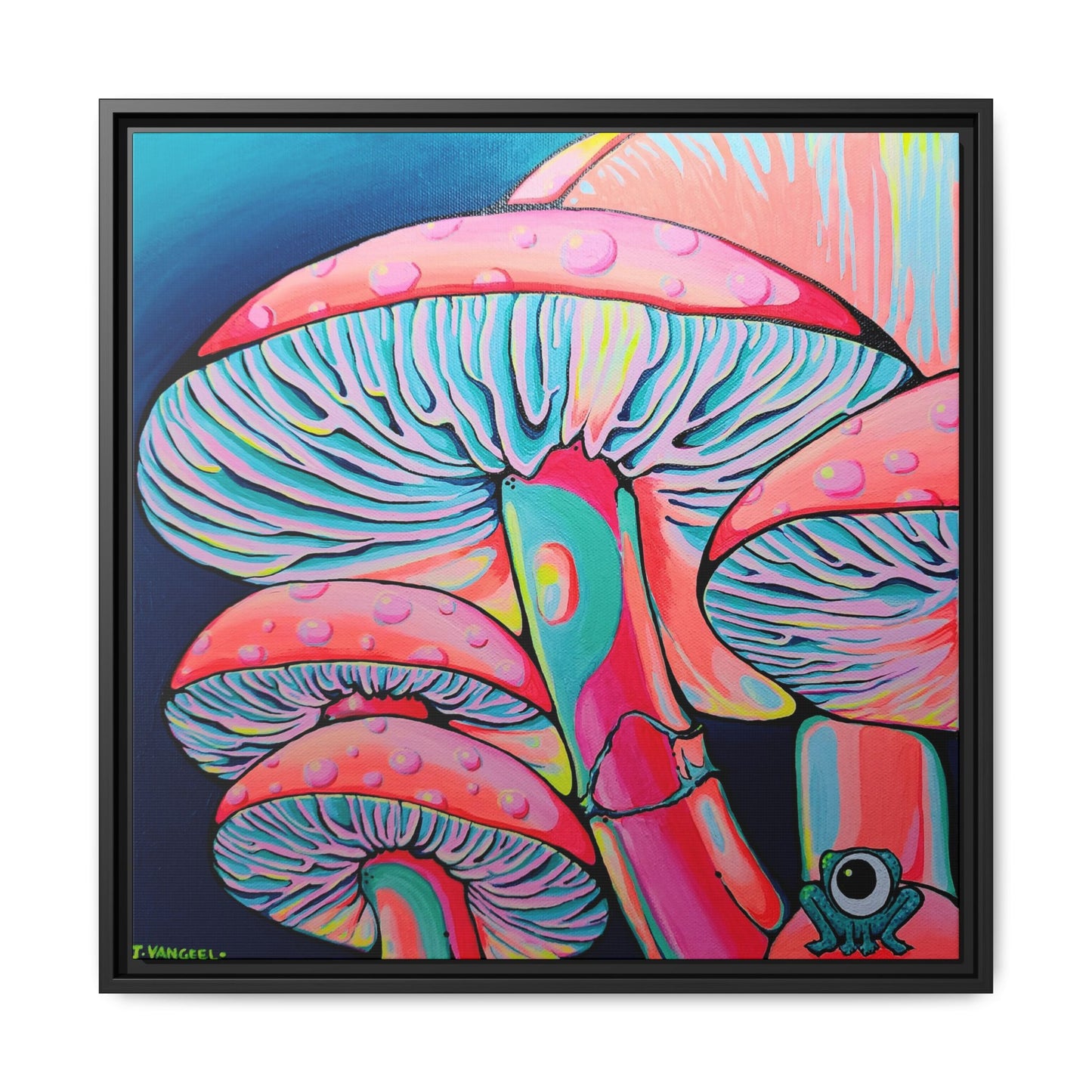 Framed Trippy Mushrooms Canvas Print