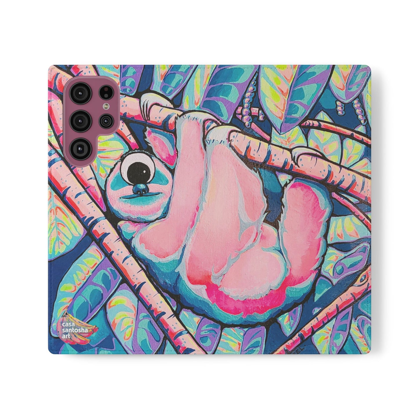 Cyclops Sloth Flip Phone Case – Wallet Cover with Card Slots