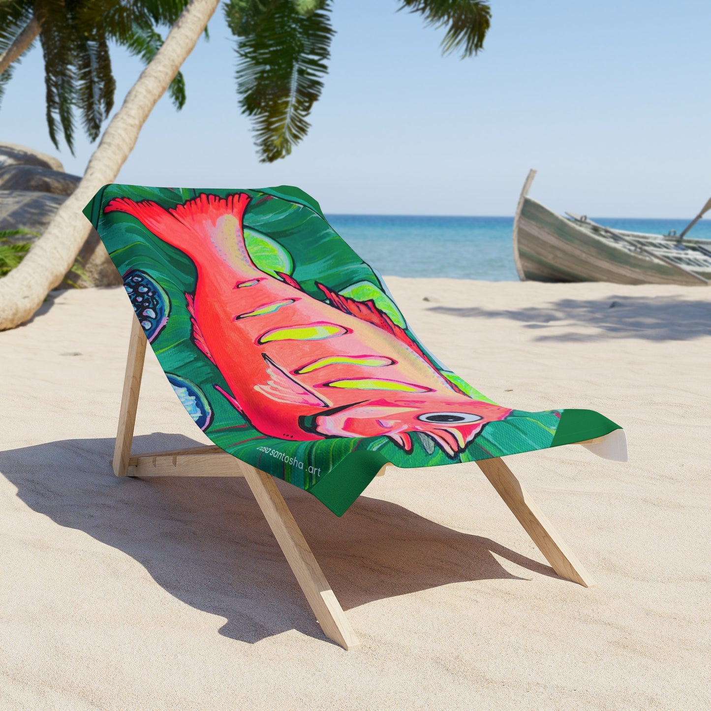 Neon Fried Fish Beach Towel for Summer Fun and Vacation Essentials