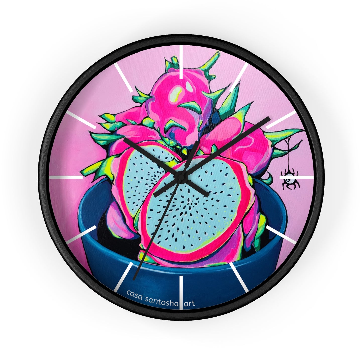 Neon Pink Dragon Fruit Pop Art Wall Clock