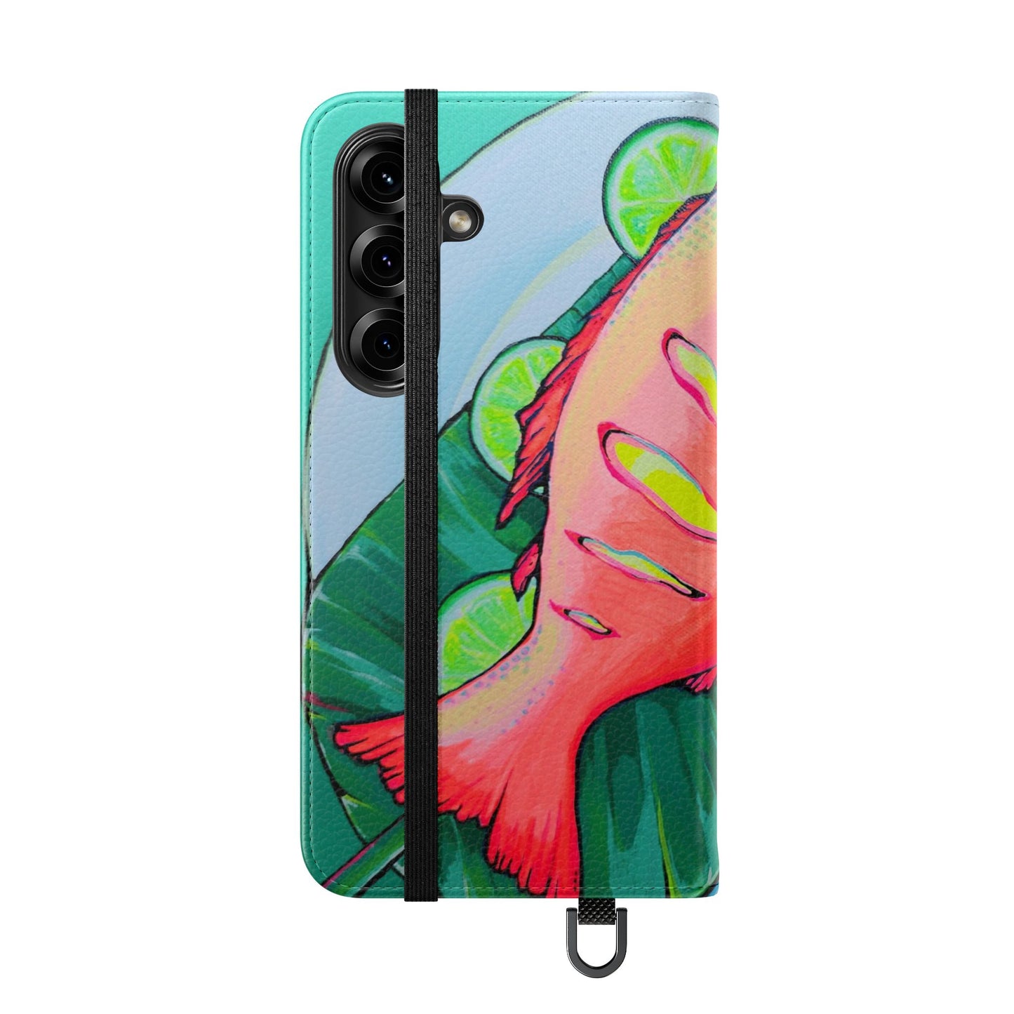 Neon Fried Fish Flip Phone Case – Wallet Cover with Card Slots