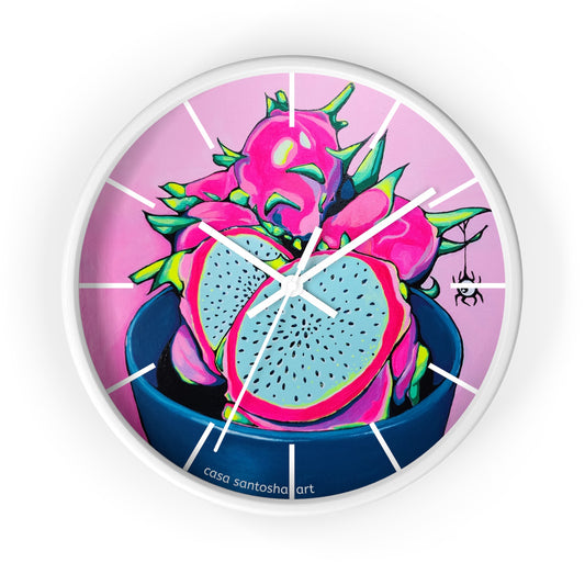 Neon Pink Dragon Fruit Pop Art Wall Clock