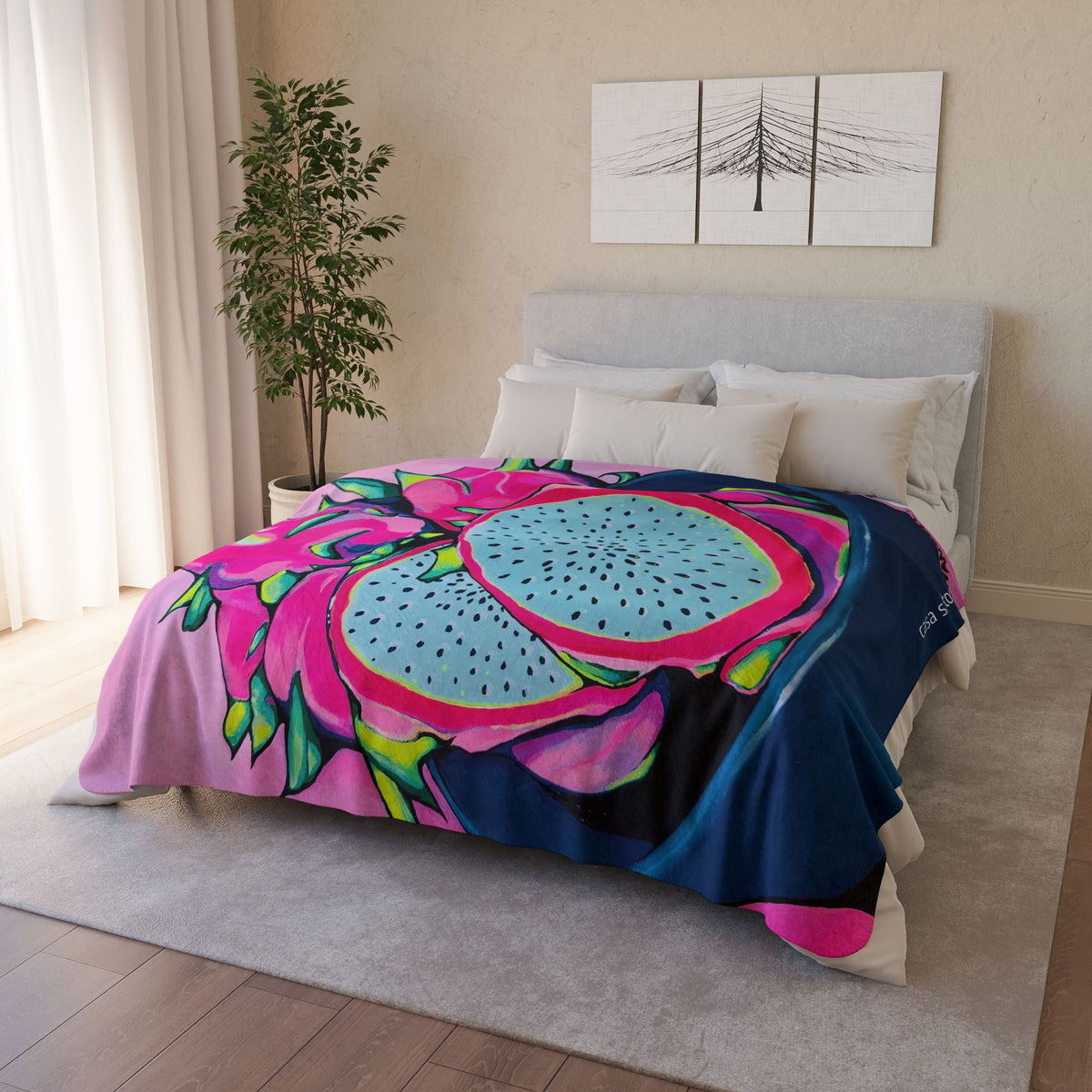 Neon Pink Dragon Fruit Fleece Sherpa Blanket