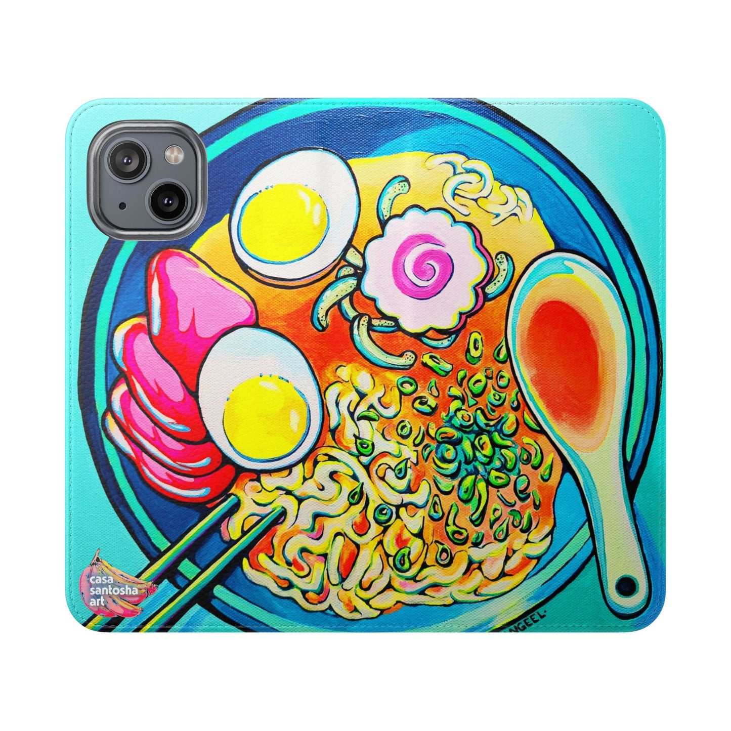 Neon Ramen Flip Phone Case – Wallet Cover with Card Slots