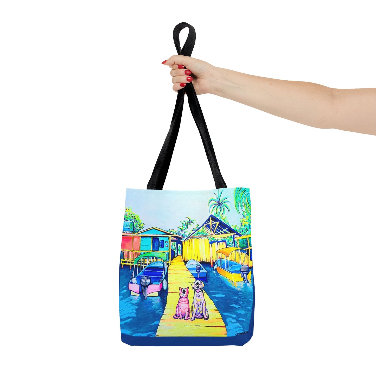 Premium Cyclops Cat and Dog in Bocas Tote Bag, Original Artist Design, Reusable Shopping Tote,  Eco-Friendly