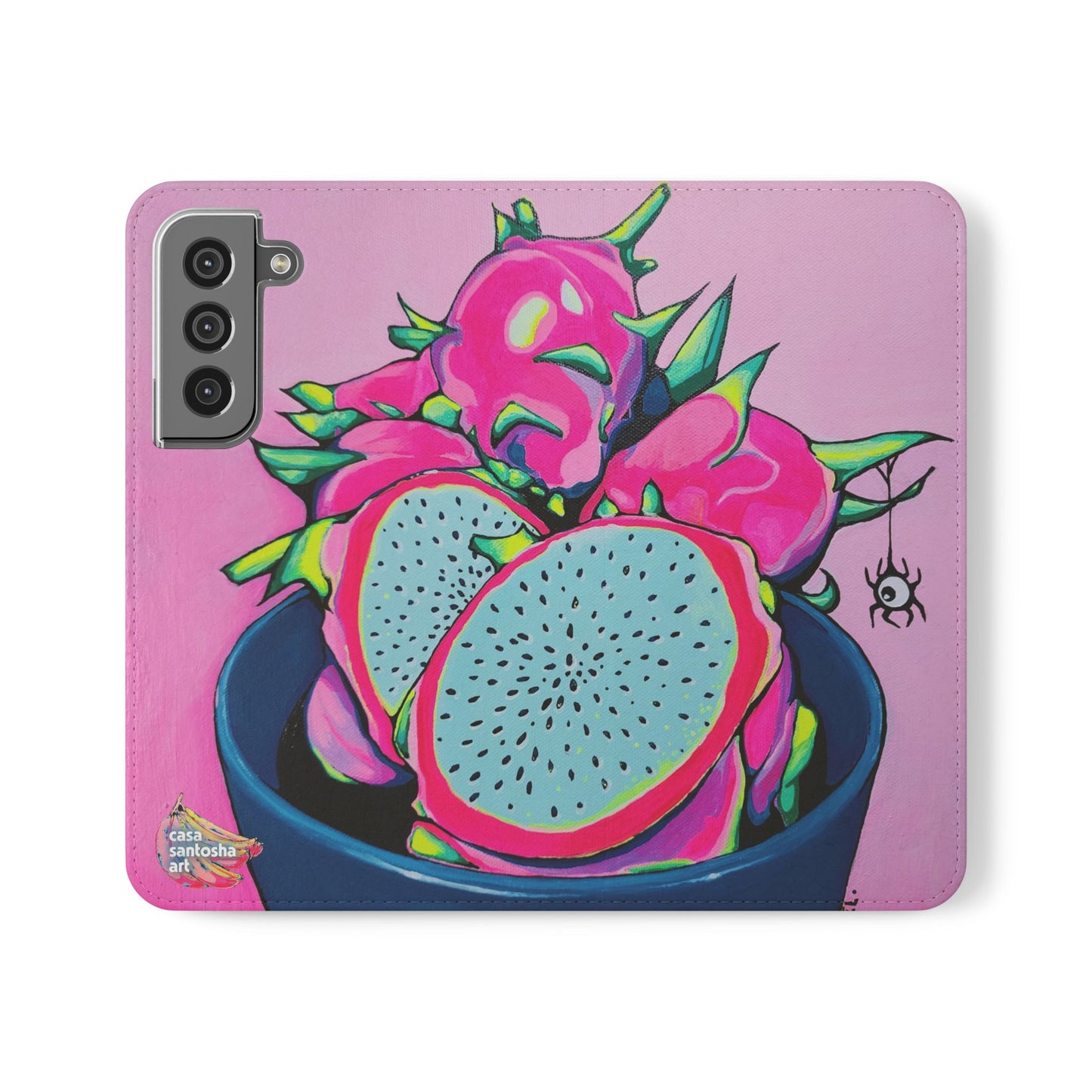 Neon Pink Dragon Fruit Flip Phone Case – Wallet Cover with Card Slots