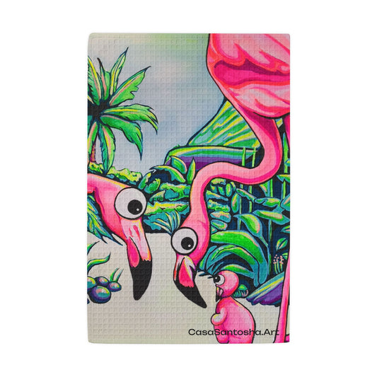 Cyclops Flamingo Family Waffle Weave Kitchen Hand Towel
