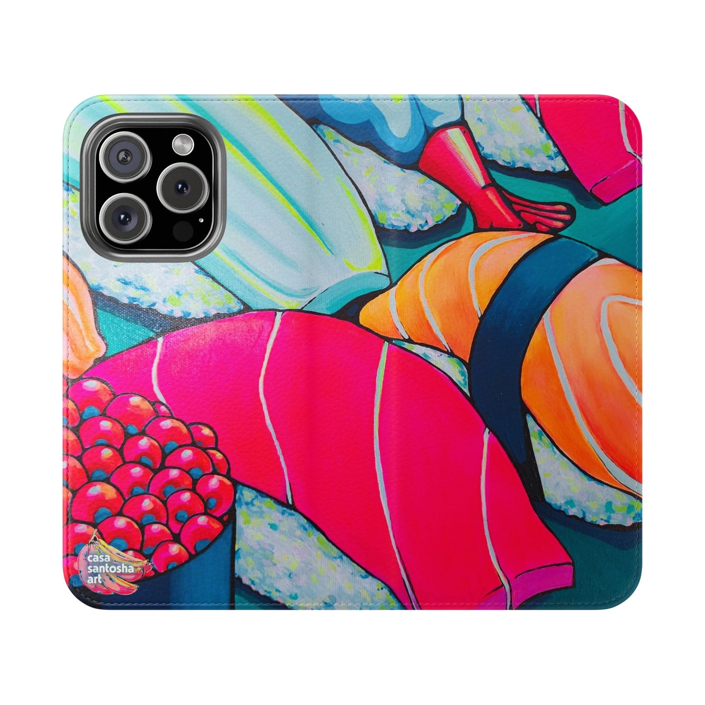 Neon Sushi Flip Phone Case – Wallet Cover with Card Slots
