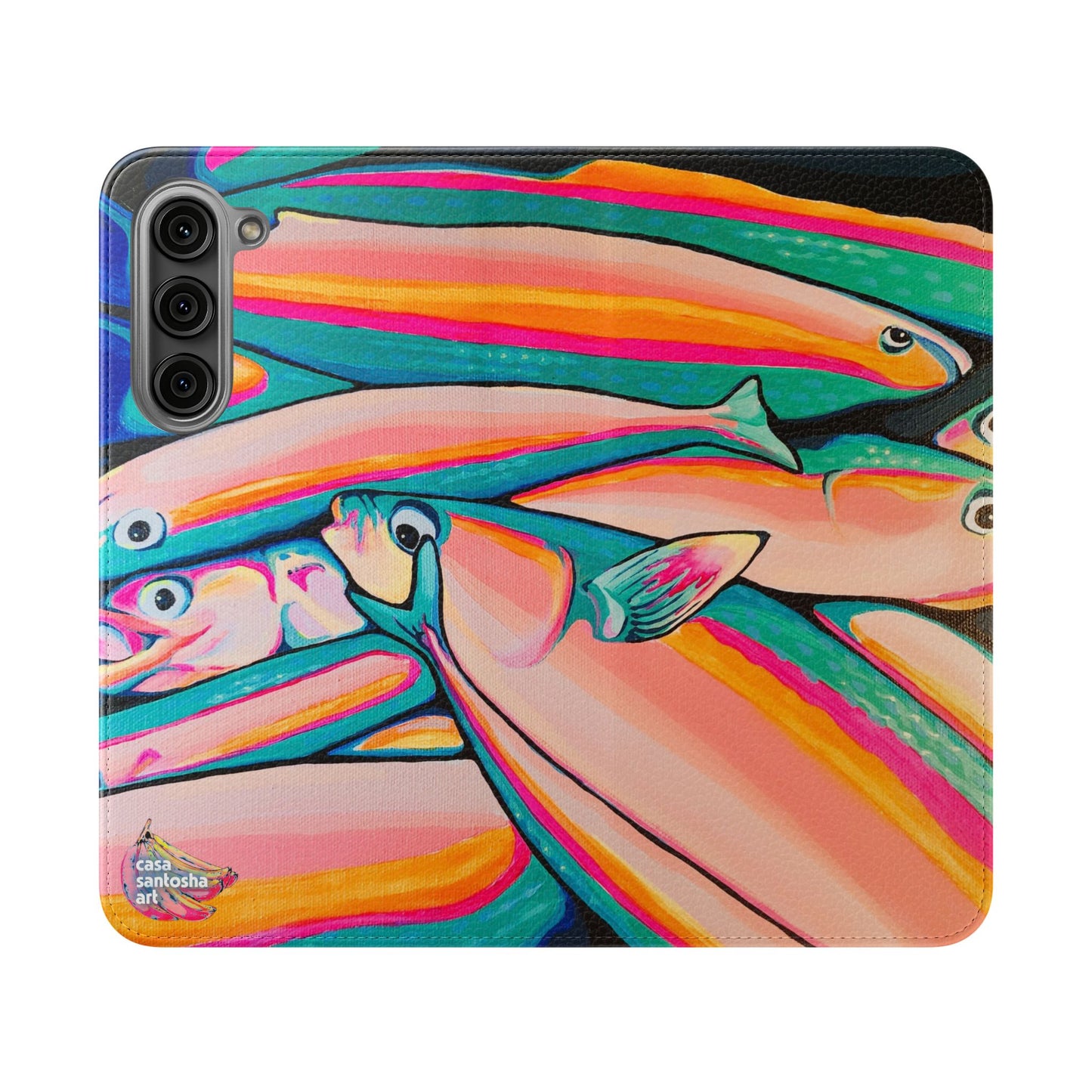 Neon Fish Flip Phone Case – Wallet Cover with Card Slots