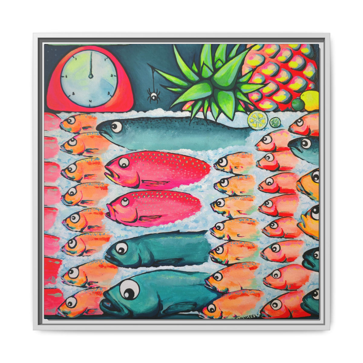 Framed Neon Cabo Fish Market Canvas Wall Art